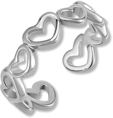 Justerbar Silverhjärt Ring - Damring i 316L Rostfritt Stål i Silver - Vattentålig Ring - Inklusive Presentask (Storlek 52-60)