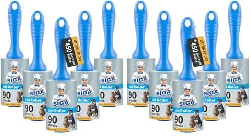 MR.SIGA Extra Sticky Lint Roller Pet Hair Remover with Easy Tear Sheets, 450 Sheets in Total, 10-Pack, Blue