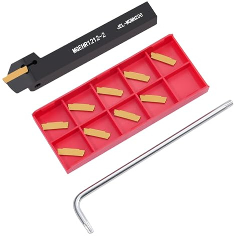 Lathe Turning Tool Kit, 1/2 12mm Shank, MGEHR1212-2 | One holder with 10pcs Indexable Inserts & Wrench, CNC Lathe Cut-Off Tools for Metal Turning