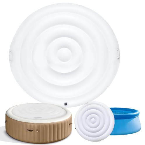 JYQOQH Cubierta Inflable para Bañera de Hidromasaje, 160cm Tapa Aislada para SPA, Redonda Exterior Tapa de SPA, Cubierta de Hidromasaje con Dos Asas, para La Mayoría Bañeras (Round Blanco)