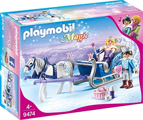 Playmobil 9474 Couple Royal et calèche - Magic - avec Deux Personnages, Un Cheval Royal, Un traineau de Cristal et des Accessoires - Histoire & Imaginaire - Dès 4 Ans