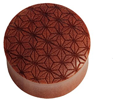 Flesh Plug Sawoholz Stern Blume des Lebens double flared Lobe Dehner rot braun Gravur dunkel Expander | unisex Piercing Damen Herren | Organic Holz Ohrring Ohrstecker Holzplug Earplug Tunnel 16 mm