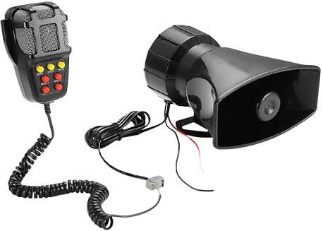 Mioke Sirène de police Sirène Haut-Parleur 7 Sons Amplificateur Alarme Voiture avec micro Haut-parleur 12V 100W PA Système D'enceintes D'urgence