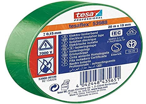 tesa 53988-00106-00 Isolierband 53988 Gruen (L x B) 20m x 19mm, 3 Stück