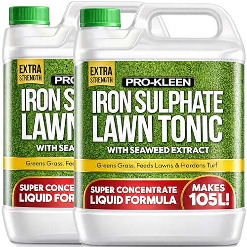 Pro-Kleen Lawn Tonic Liquid Iron Sulphate Quality Ferrous Conditioner, Fertiliser, Grass Greener, Turf Hardener, Long-Lasting for a Healthier Looking Garden | Helps Prevent Lawn Disease (2 x 5 Litres)