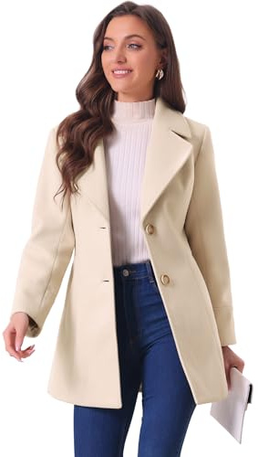 Allegra K Women's Elegant Notched Lapel Button Single Breasted Winter Coat Medium Beige