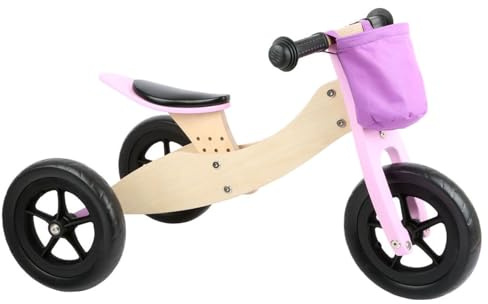 small foot Laufrad-Trike Maxi 2 in 1 Rosa aus Holz, Drei- und Laufrad, verstellbarer Sitz und gummierte Reifen, 11611