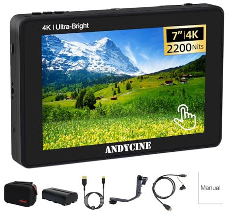 ANDYCINE C7 Moniteur de caméra de Champ Ultra Lumineux 2200nit 1920x1200 Écran Tactile 4K HDMI on/Off avec caméra Reflex numérique à Ondes,Zone vectorielle,3D Lut pour Sony,Canon,Fujifilm,Panasonic