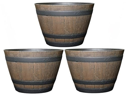 Classic Home and Garden S72CP3D-037R Maceta de barril de whisky paquete de 3, 15 pulgadas, nogal de Kentucky