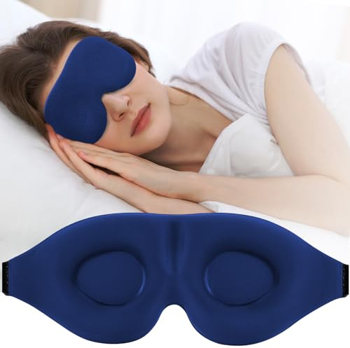 ZGGCD 3D-sovmask för sidosovare, ljusblockerande sovmask för kvinnor män, konturerad kopp natt ögonbindel, lyxigt ögonskydd med justerbar rem för resor, tupplur, blå