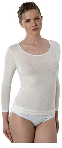 EMMEBIVI Canottiera Donna Manica Lunga in Lana E Seta Capo Realizzato in Lana Merino Extra Fine. Disponibile nei Colori Bianco e Nero.