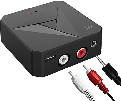 Adattatore Bluetooth, adattatore NFC-BT, adattatore audio stereo, wireless, Bluetooth V5.0, sistema di streaming abilitato NFC, ricevitore trasmettitore per TV PC auto