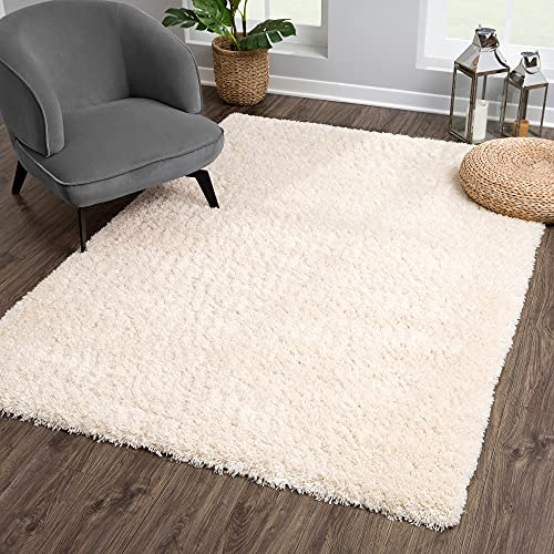 SANAT Porto Shaggy Wohnzimmer Teppich - Hochflor Zottel-Teppiche für Wohnzimmer, Schlafzimmer, Küche, Flure, Kinderzimmer - Leicht Zu Reinigen, Superweich, Modern Teppich Creme 80 x 150 cm