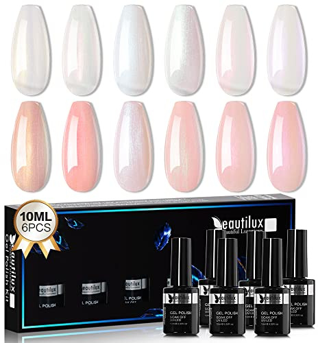 Beautilux 6 Farben nail art top coat Set, DIY Gellack Nageldesign Set, UV LED Glitter Gel Nagellck (Muschelmuster)