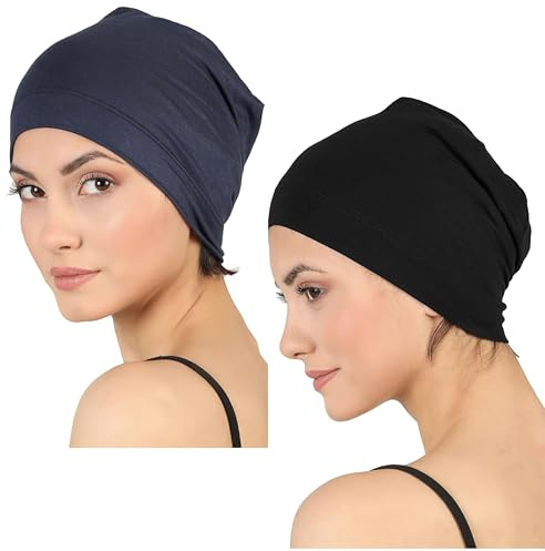 Deresina Copricapo Chemioterapico in Bambu per Donne e Uomini – Berretto per Dormire Ultra Morbido e Traspirante per Alopecia e Perdita di Capelli, Giorno e Notte (x Nero - Denim - Taglia Unica)