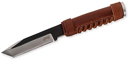 Herbertz Gürtelmesser, AISI 420 Stahl, rostfrei Ledergriff braun, Lederscheide, robustes Outdoor-Messer & Jagdmesser, Survivalmesser mit feststehender Klinge