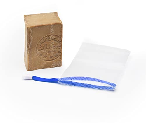GOLDECO Aleppo Seife, 200 g – 75% Olivenöl 25% Lorbeeröl, Original Aleppo Haarseife, Olivenölseife, Naturseife, traditionelle Handarbeit, Vegan (1x200g ohne Verpackung)