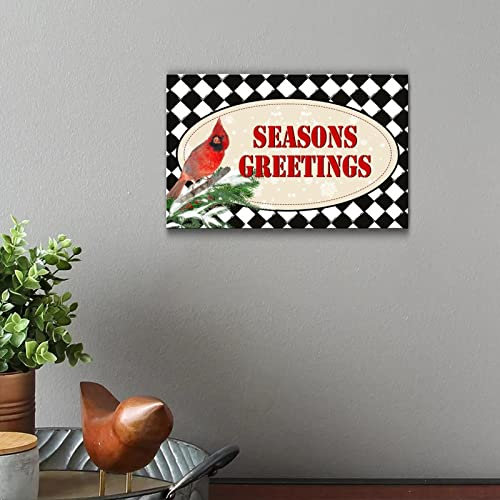 Holzschild mit Weihnachtsgrüßen, Wandbehang, Tier, Kardinal, Stechpalme, Pflanze, Tannenzapfen, Vintage-Wandkunst, Schild, Schlafzimmer, Wohnzimmer, Dekoration, 20,3 x 30,5 cm