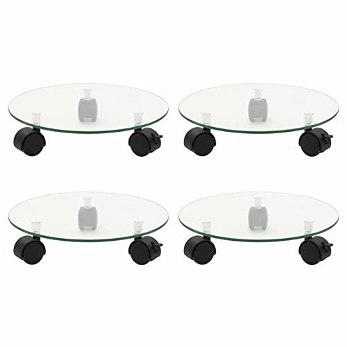 Gecheer 4 STK. Pflanzenroller Untersetzer Blumenroller Transportroller Rollbrett Kübelroller Transport Blumen Topf Roller 28 cm Hartglas Rund