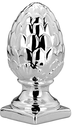 H.Bauer jun. Deko-Pinienzapfen Porzellan silberfarben - 17 cm Zapfenfigur auf Standfuß, galvanisiert & glänzend poliert - Elegante Weihnachtsdeko für Tisch, Fensterbank & Geschenkidee