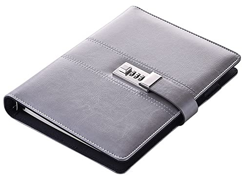 Business Journal, B5 Creative Leather Diary with Combination Lock, Combination Lock Diary, 100 sheets/200 Pages, Traveler's Notebook Journal for Parents Friends Children Classic Vintage (Grey)
