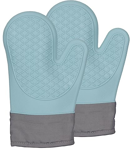 ALXBSONE Ofenhandschuhe, 2 Stück, verdickte Silikon-Isolationshandschuhe, Heimküche, Backen, hohe Temperaturbeständigkeit 600 F, rutschfest, weich, verbrühungsfest(Hell Blau)
