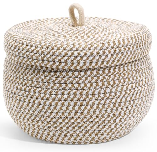 CAXUSD Rope Storage Basket Desktop Trash Can Basket for Baby Woven s for Storage with Lid Toilet Paper Small for Small Cotton Rope Key Rattan