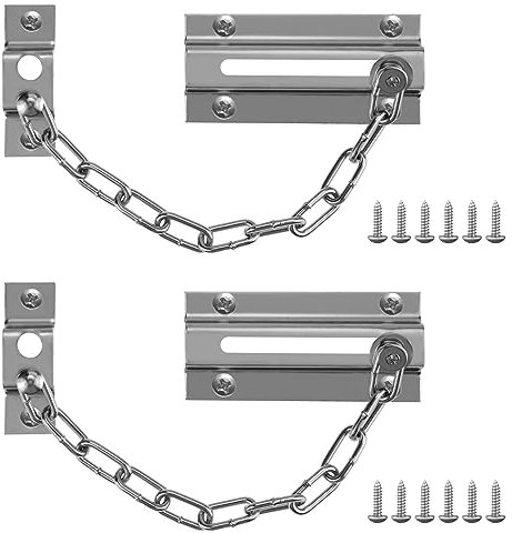 2Pack Door Chain, Door Chains for Front Door Security Nickel Plated Door Chain Lock with Screws, Internal Door Lock for Bedroom Hotel Living Motel Apartment