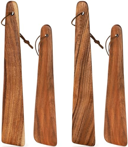 Tebery 4 Pack Teak Wood Spatula Set for Cooking, 10 Inch 12 Inch Wood Flipper, Flat Wooden Turner for Flipping, Serving, Scraping & Turning