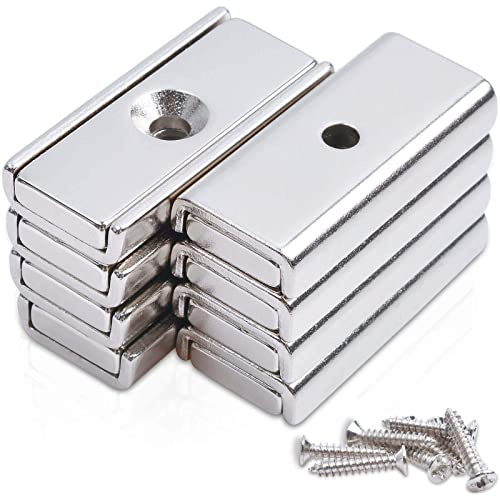 MIN CI 8 Stück Magnete Stark Groß, 30X13.5X5mm Neodym Magnete Extra Stark Magneten Schraubbar Flach Magnete mit Loch Magnetverschluss Senkkopf Magnet zum Anschrauben Topfmagnet Türmagnet