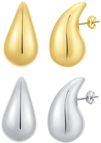 Rajputana Dupes Ohrringe Set Drop Earrings Chunky Gold Silver Earrings for Women Teardrop Tropfen Ohrringe Vergoldet für Frauen Mädchen Mode Trendy lightweight Hypoallergenic Schmuck