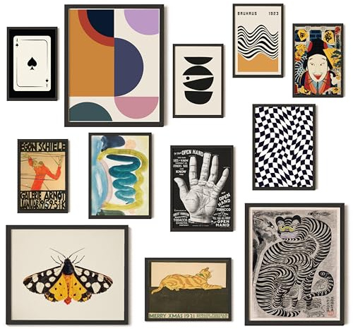 97 Decor Vintage Eclectic Wall Art Collage - Abstract Modern Art Prints For Wall Decor, Cool Funky Pictures Maximalist Paintings Retro Bauhaus Posters Set For Dorm Bedroom Home Decorations (Unframed)