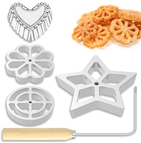 Aluminium Alloy Waffle Rosette Molds Set with Wood Handle - Replaceable Rosette Molds for Home Kitchen Baking Cooking
