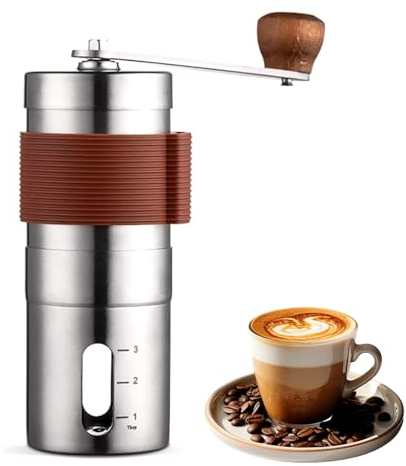 Miawtro Hand Coffee Grinder, Stainless Steel Coffee Grinder Manual, Portable Burr Coffee Grinder with Adjustable Ceramic Conical Burr, Coffee Bean Grinder for Home Office Travelling,(123)