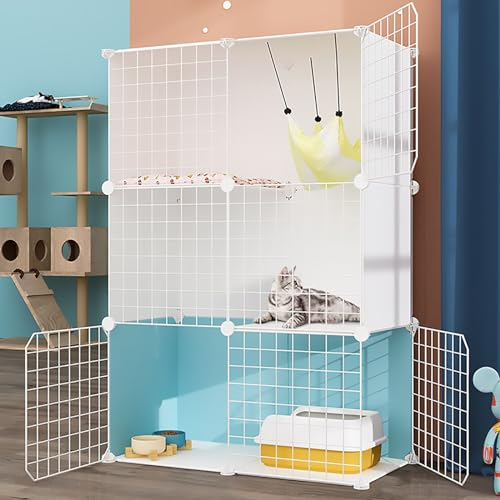 LXMBHAM Katzenkäfige für drinnen, groß, halbgeschlossene Katzenhütte, Katzenhaus, Balkon, drinnen und draußen, Metallkäfig, mehrstöckig, großer Raum (Größe: A-75 x 39 x 109 cm) Warm as Ever