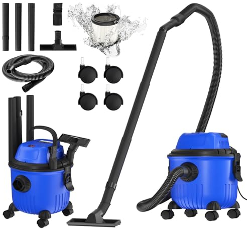 Lucn Large Wet and Dry Corded Vacuum Cleaner Universal Vac Strong Suction 4800W 3in1, Container: 15 Litre, Suction Hose: 1.5m, incl. HEPA filter, Floor Brush and Crevice Nozzle