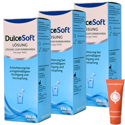 DulcoSoft Lösung, 3x 250 ml I bei unregelmäßigem Stuhlgang oder Verstopfung I Stuhlweichmacher I harter Stuhl I Macrogol 4000 I Spar-Set plus Pharma Perle give-away