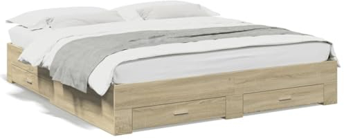Tidyard Bettgestell mit Schubladen Futonbett Bett Holz Doppelbett/Einzelbett Futonbetten Komfortbett Bettrahmen Schlafzimmerbett Sonoma-Eiche 200x200cm Holzwerkstoff