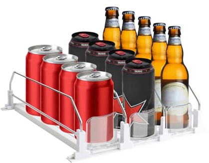 Kweiugfi Kühlschrank Organizer Getränke,Automatisch Dosenhalter Kühlschrank,Dosen Organizer Kühlschrank,Kühlschrank Getränke Organizer für 12 Dosen, 3 Reihen aus ABS-Material