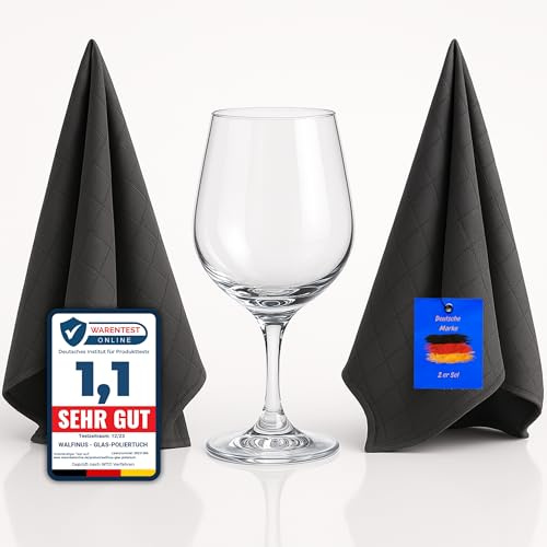 Walfinus Premium 2er Set Grau Mikrofaser Gläserpoliertuch fusselfreies, streifenfreies, kratzerfreie Microfaser Glaspoliertuch für Spiegel und Hochglanzoberflächen ca 50-60cm Poliertücher