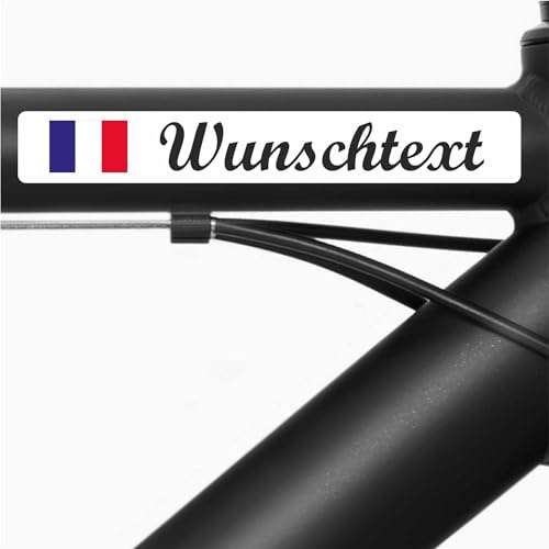 INDIGOS UG - Fahrradaufkleber Rahmen Frankreich - glatt - Fahne Aufkleber selbst gestalten - 13 Flaggen mit Wunschtext personalisiert - Namensaufkleber - Sport, Rennen - Fahrradrennen