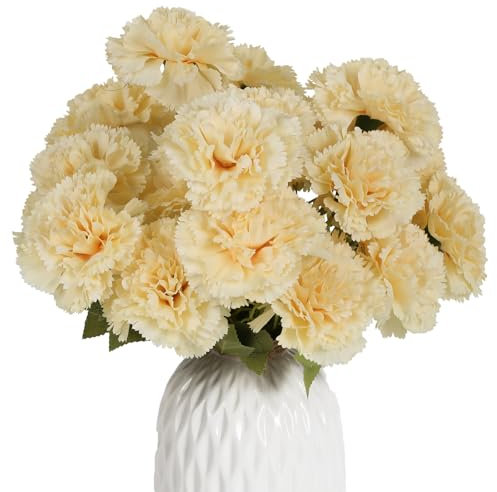 INSUNSIX Champagner Nelken Künstliche Blumen 21 Köpfe Seide Nelken mit Stielen Gefälschte Blume für DIY Hochzeit Brautsträuße Blumenarrangements Home Party Dekoration (Champagner)