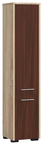 AKORD Badezimmer-Hochschrank schränke | Badezimmer kommode | FIN 2D 2 Türen (je Oben und unten) | B30 x H140 x T30 cm | Gewicht 25 kg | Hängeschrank für Wandmontage Sonoma Eiche & Wenge Front