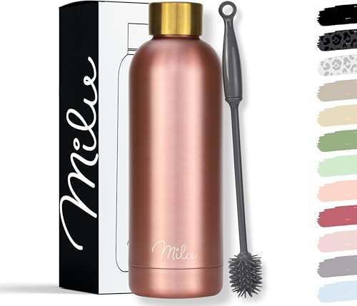 Milu Borraccia Termica 750ml - Acciaio Inox Bottiglia isolata Senza BPA Bottiglia d'Acqua a Tenuta stagna per Sport, Bicicletta, Yoga Mantiene Caldo per 12 Ore/Freddo 24 (Rose Gold, 750ml)