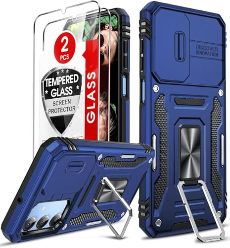 LeYi Kamera Schutz Handyhülle für Samsung Galaxy A16 5G Hülle [2 Displayschutzfolie Glas], Militärschutz Handy Hüllen Ringhalterung Ständer Armor Schutzhülle Outdoor Cover A 16 5 G Case Blau