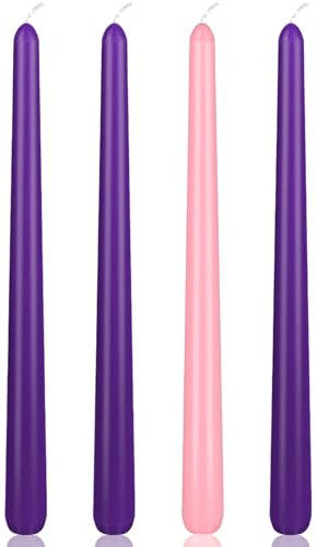 Producto de Navidad | Juego de 4 velas de Adviento, 3 velas cónicas moradas y 1 rosa, candelabros sin humo y sin goteo de 10 pulgadas a granel para celebración de temporada de Adviento y Navidad