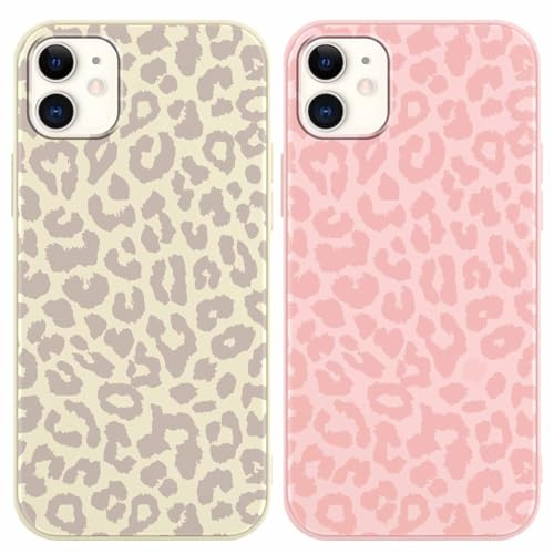 Yoedge 2 st. skal för iPhone 11, 6,1 tum - rosa leopardmönstrat telefonskal med estetisk design, vitt leopardmönstrat skyddande skal för mobiltelefon. stötsäkert mobiltelefonskal i TPU-silikon för