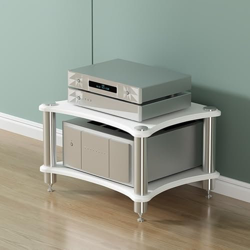 Meuble HiFi à 1/2/3/4 Etagères,Meubles pour Audio/Vidéo,Support en Acier,Meuble Multimedia,Meuble Bas,Meuble Tourne Disque vinyle,Meuble Imprimante,pour DVD,Console de jeu,Amplificateurs,Médias(Wit,60