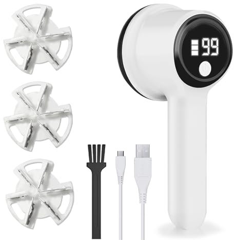 Fabric Shaver and Lint Remover, Sweater Defuzzer with 3-Speeds, Stainless Steel Blades, Digital LED Display to Remove Pilling for Clothes