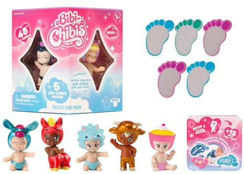 BANDAI - Bibi Chibis Pack 5 Figuras Muñecas Bebé Coleccionables, Cada Figura Incluye un Mensaje de la Amistad, 2 muñecas visibles y 3 Sorpresa, Multicolor, para Niños Mayores de 5 Años